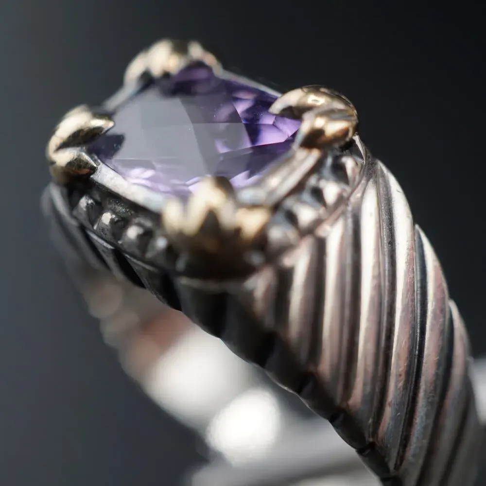 Vintage 14K Accent Purple Stone Radiant Cut Twist Ring 9.5 925 Sterling Signed